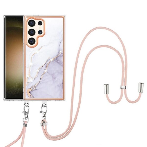 For Samsung Galaxy S24 Ultra Electroplating Cover Pattern Phone Case with Lanyard 006