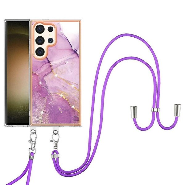 For Samsung Galaxy S24 Ultra Electroplating Cover Pattern Phone Case with Lanyard 001