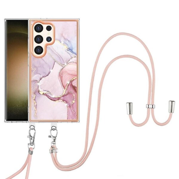 For Samsung Galaxy S24 Ultra Electroplating Cover Pattern Phone Case with Lanyard 005