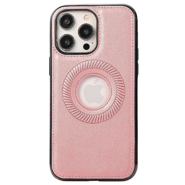 For iPhone 15 Pro Logo View ic Case Litchi Texture PU Leather Coated TPU Phone Cover