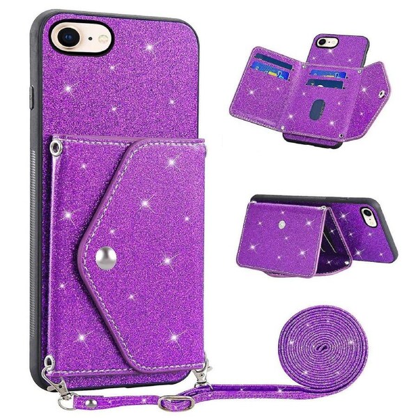 For iPhone 7/8/SE (2020)/SE (2022) Kickstand Phone Case Glittery Powder Cover with Card Holder