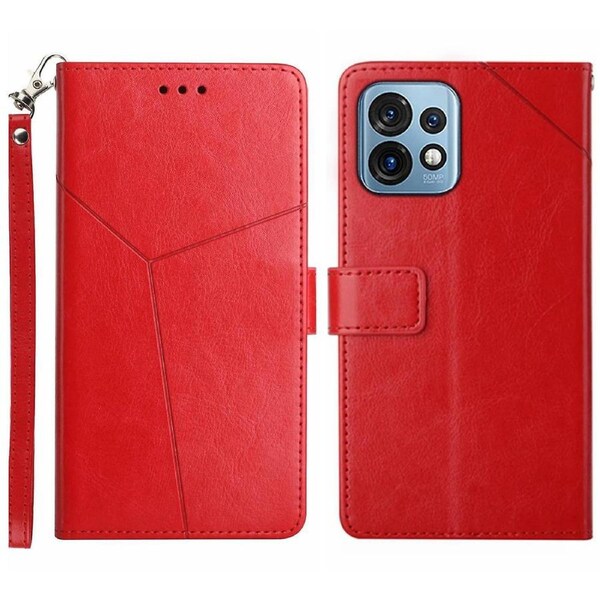 For Motorola Edge+ (2023)/40 Pro 5G/Moto X40 5G Wallet Cover Imprinted Y-shaped Line Flip Phone Case