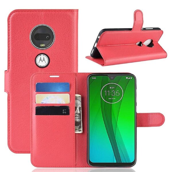 Litchi Skin Wallet Leather Stand Case for Motorola Moto G7/G7 Plus