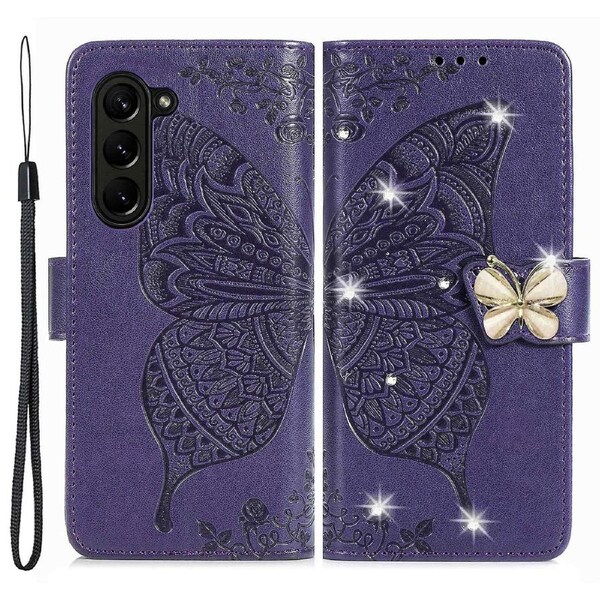 Wallet Phone Case for Samsung Galaxy Z Fold5 5G Imprinting Rhinestone Decored PU Leather Flip Cover