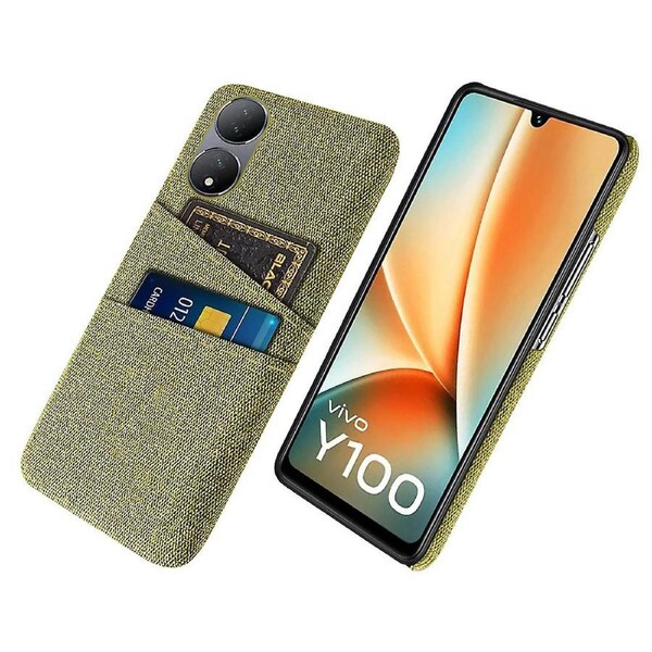 Dual Card Slots Phone Case for vivo Y100 5G,Hard PC+Cloth Cell Phone Cover