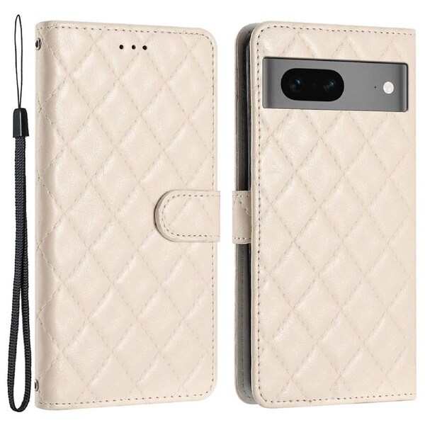 For Google Pixel 7 5G Flip Protective Case Stitching Line Rhombus Stand Wallet Phone Cover