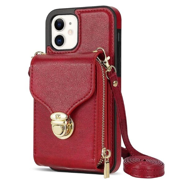 Zipper Phone Cover for iPhone 12/12 Pro 6.1 inch,PU Leather Coated TPU Card Holder Kickstand Case