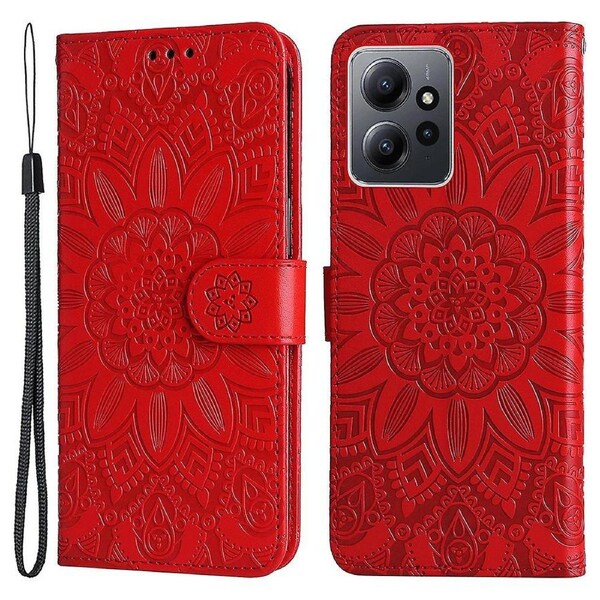 For Xiaomi Redmi Note 12 4G Phone Wallet Case PU Leather Sunflower Imprinted Stand Cover with Strap