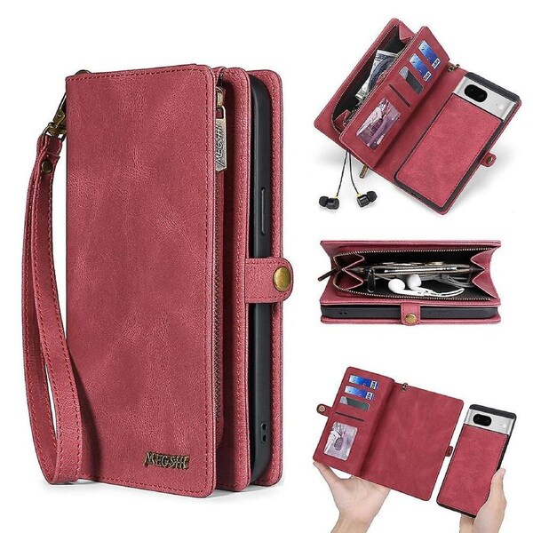 MEGSHI 017 Series For Google Pixel 7 5G Zipper Wallet Leather Case ic Suction Detachable Cover