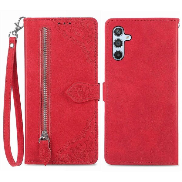 For Samsung Galaxy A54 5G Imprinted Pattern PU Leather Zipper Pocket Case Wallet Stand Phone Cover