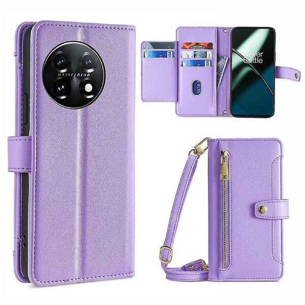Phone Case for OnePlus 11 5G,Zipper Pocket Card Slots Flip Leather Phone Cover with Straps