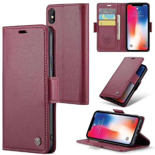 CASEME 023 Series For iPhone XS Max 6.5 inch Leather Wallet Case RFID Blocking Flip Stand Cover