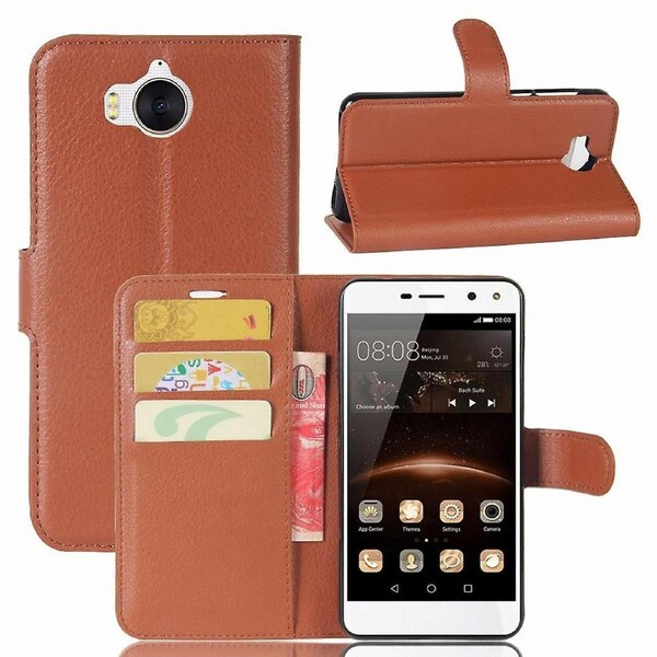 For Huawei Y5 (2017)/Y6 (2017) Litchi Texture PU Leather Card Slots Stand Phone Protection Casing