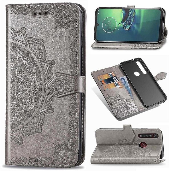 Embossed Mandala Wallet Leather Stand Cell Phone Cover for Motorola Moto G8 Plus