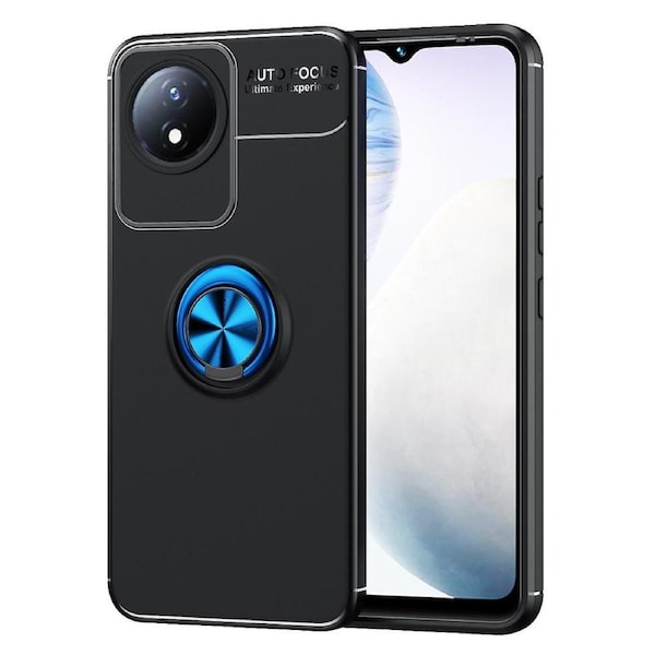 For vivo Y02 4G Protective Cover Kickstand TPU Phone Case Anti-drop Ring Holder Phone Shell/Blue