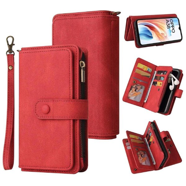 KT Multi-Functional Series-2 For Oppo A38 4G Case Multiple Card Slots Zipper Leather Phone Cover