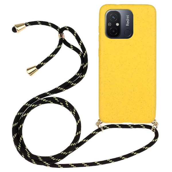For Xiaomi Redmi 12C 4G/Poco C55 4G Wheat Straw+TPU Case Biodegradable Phone Cover with Lanyard