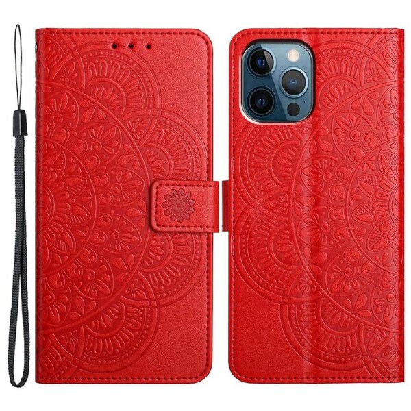 For iPhone 13 Pro Max 6.7 inch Case Leather Card Slots Phone Cover with Mandala Flowers Design