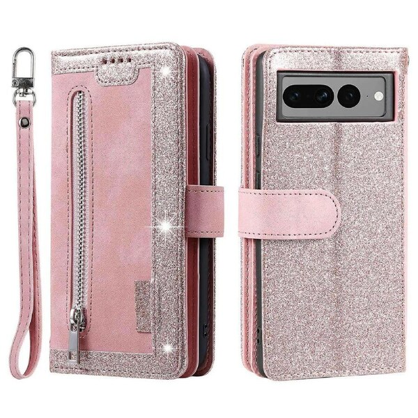 For Google Pixel 9 Pro Leather Case Zipper Pocket Phone Cover with 9 Card Holder