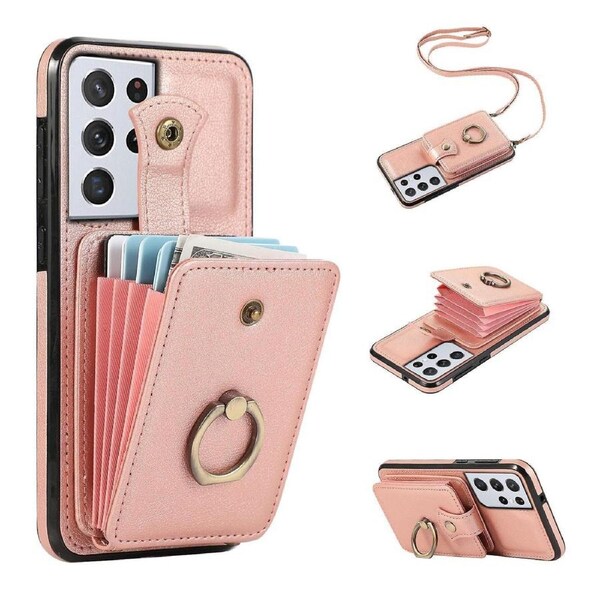 For Samsung Galaxy S21 Ultra 5g Case Card Holder Kickstand Tpu+pu Leather Phone Cover