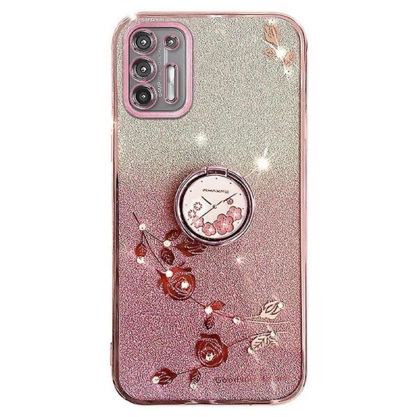 For Motorola Moto G9 Plus Case Flower Decor Ring Kickstand Tpu Phone Cover