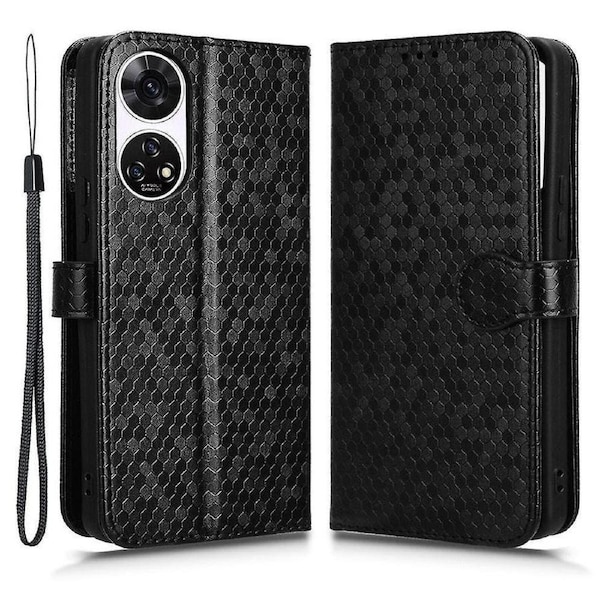 For ZTE Anshin Family A303ZT Case Dots Imprinted Card Holder Phone Cover with Handy Strap