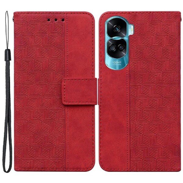 Flip Leather Wallet Case For Honor 90 Lite 5g/x50i 5g, Geometry Imprinted Stand Phone Cover