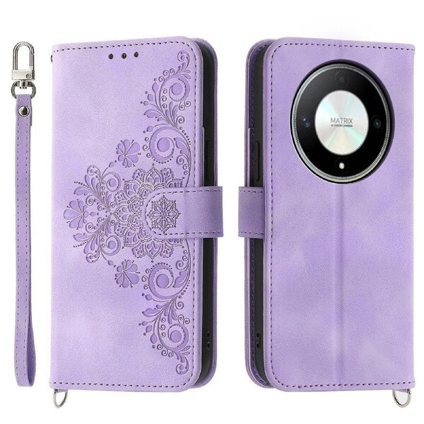 For Honor X9b 5G/Magic6 Lite 5G Leather Case Wallet Cover with Hand Strap and Shoulder Strap