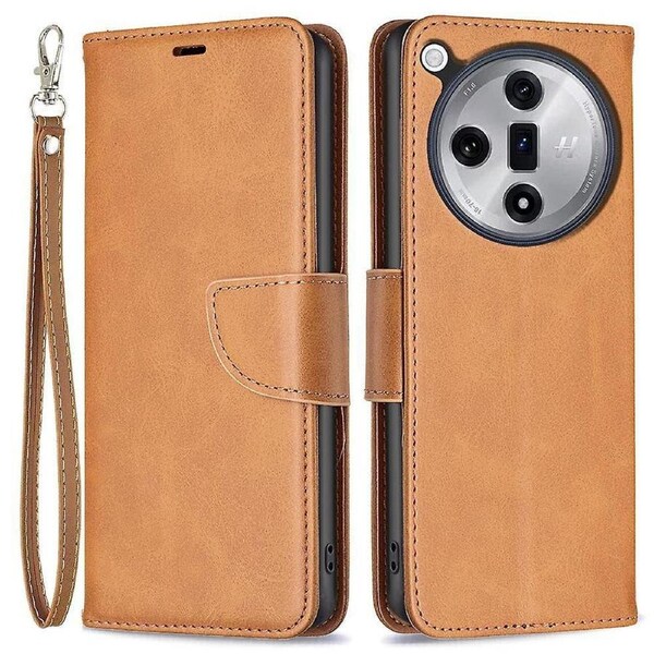 For Oppo Find X7 Ultra Case Leather Solid Color Phone Cover with Wrist Strap