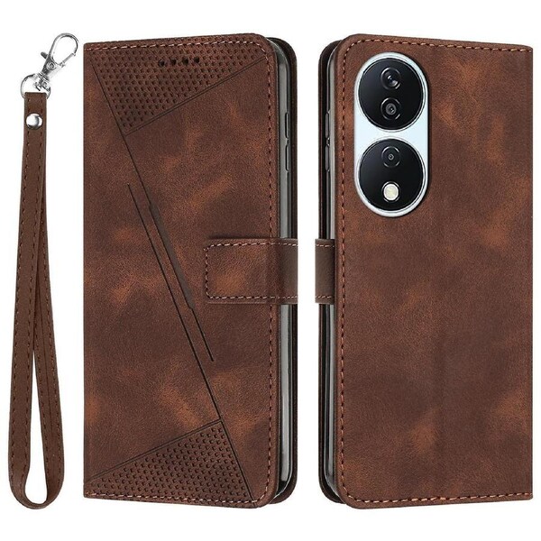 Triangle Imprinted Leather Stand Phone Case For Honor X7b 4G/ Play 50 Plus 5G/ Play 8T 5G