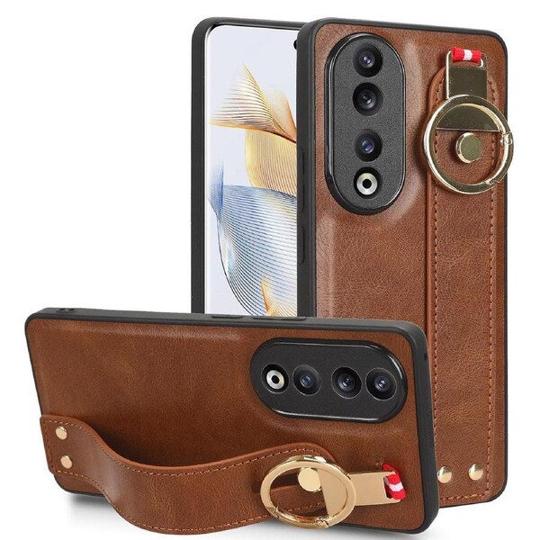 For Honor 90 Pro Wristband Kickstand Protect Case Bottle Opener Design Pu Leather+pc+tpu Phone Cover
