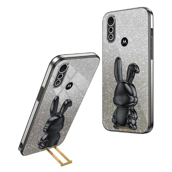 For Motorola Moto E6s (2020) / Moto E6i Case Cartoon Rabbit PC+TPU Electroplated Phone Guard Cover