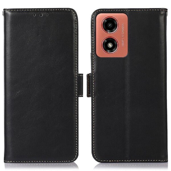 For Motorola Moto G04 4G / G24 4G Wallet Case Genuine Cow Leather Cover RFID Blocking