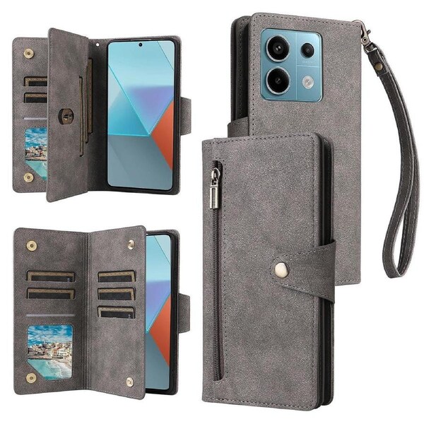 For Xiaomi Redmi Note 13 Pro 5G/ Poco X6 5G Zipper Case PU Leather Stand Flip Phone Cover