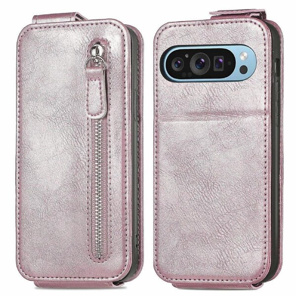 For Google Pixel 9 Pro Cell Phone Case Zipper Pocket Vertical Flip PU Leather Phone Stand Cover