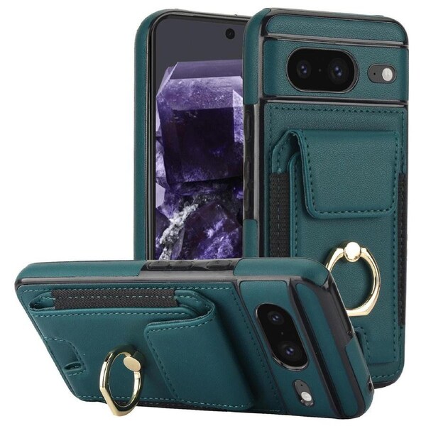 For Google Pixel 8 Case Ring Holder PU Leather+TPU Card Holder Phone Cover