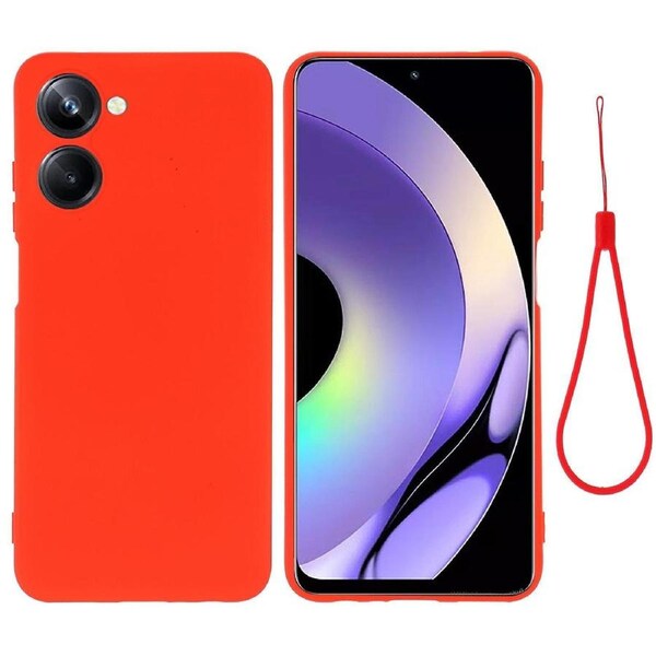 For Realme 10 4g Precise Cutout Phone Case Liquid Silicone Drop-proof Back Cover With Strap