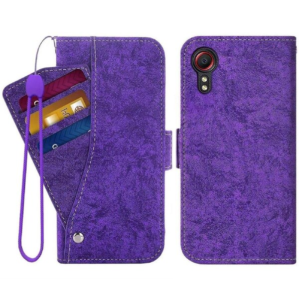 For Samsung Galaxy Xcover 5 Pu Leather Magnetic Clasp Wallet Case Water-ink Painting Texture Phone Stand Cover With Rotating Card Slots