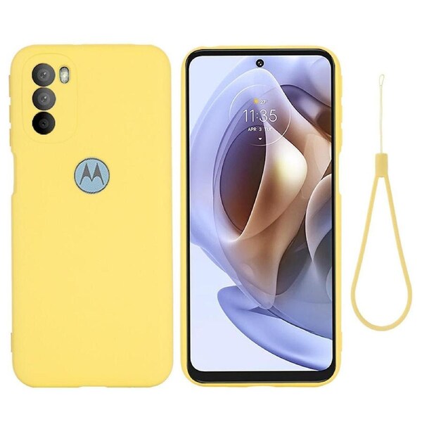 For Motorola Moto G51 5g Liquid Silicone Phone Case Soft Microfiber Lining Silky-soft Protective Cover With Strap