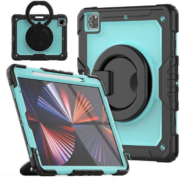 For iPad Pro 12.9 (2018) / (2020) / (2021) / (2022) 360-Degree Rotating Kickstand Tablet Case Anti-drop PC + Silicone Protective Cover with Shoulder S