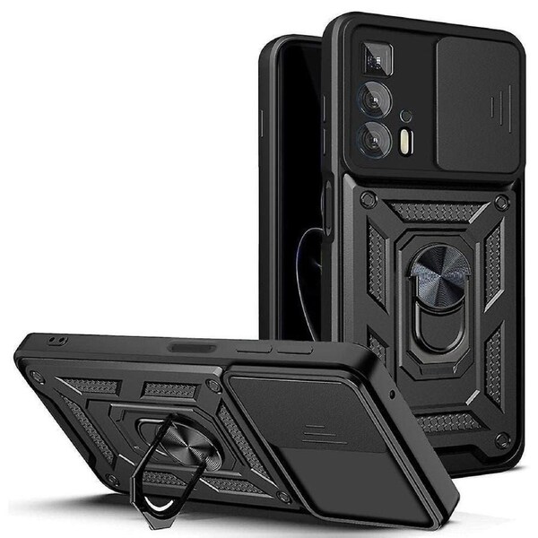 For Motorola Edge 20 Pro Hard Pc + Tpu Dual Layer Armor Phone Case Slide Lens Protection Kickstand Scratch-resistant Cover With Built-in Rotate Magne