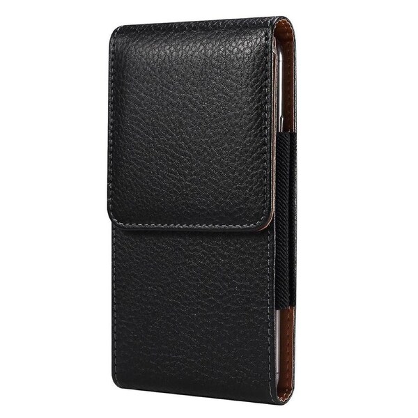 Litchi Texture Pu Leather Phone Pouch For 6.2-6.5" Mobile Phones Vertical Belt Bag With Back Buckle