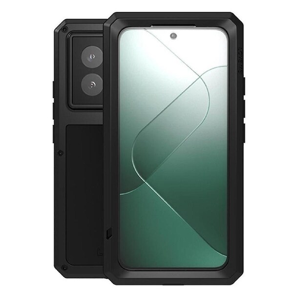 LOVE MEI For Xiaomi 14 Rugged Case Tempered Glass Film Metal+Silicone Phone Cover