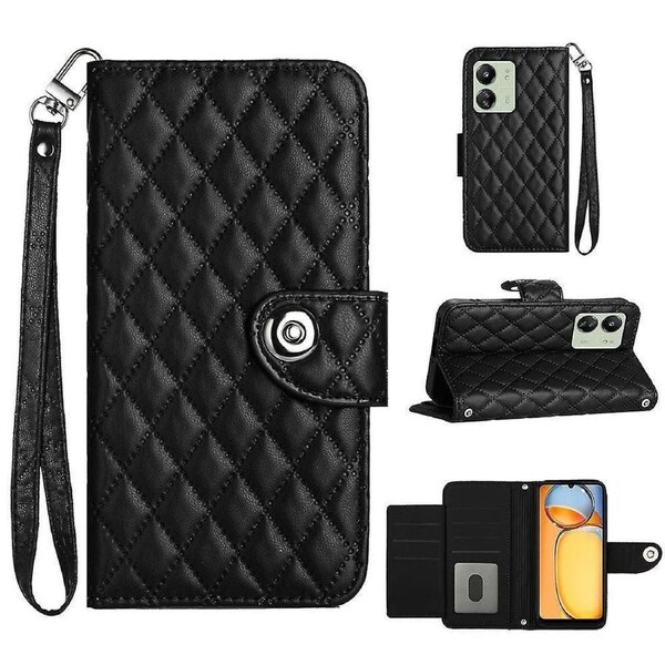 Imprinted Rhombus Wallet-style Smart Phone Case for Xiaomi Redmi 13C 4G/ Poco C65 4G