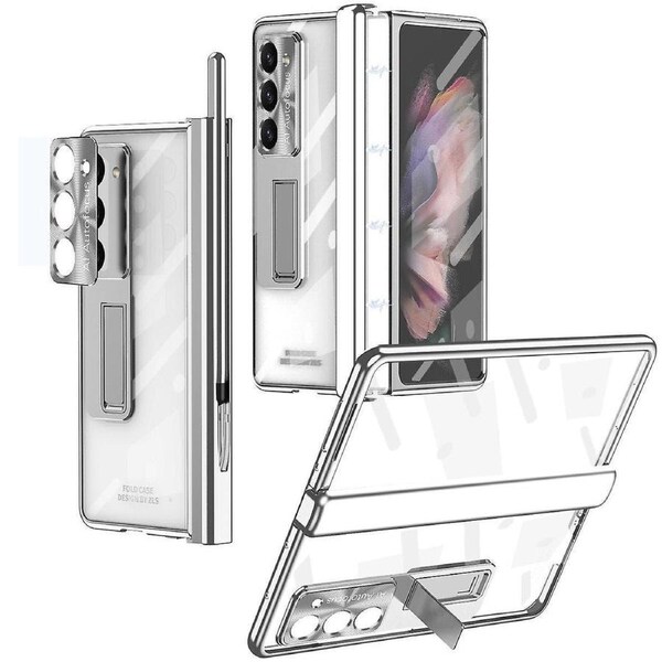Hinge Kickstand Pc+tempered Glass Film Clear Phone Case For Samsung Galaxy Z Fold5 5g