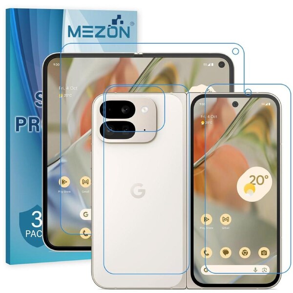 [3x in 1] Google Pixel 9 Pro Fold Premium Clear Edge-to-Edge Full Coverage Hydrogel Screen Protector Film by MEZON (Pixel 9 Pro Fold, Hydrogel)