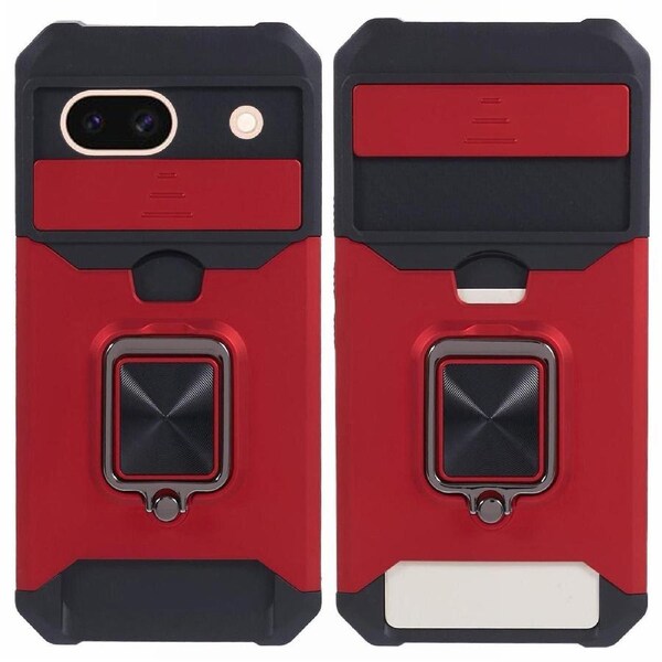 For Google Pixel 8a Cover Camera Slide Lid Card Holder Cell Phone Case with Ring Kickstand