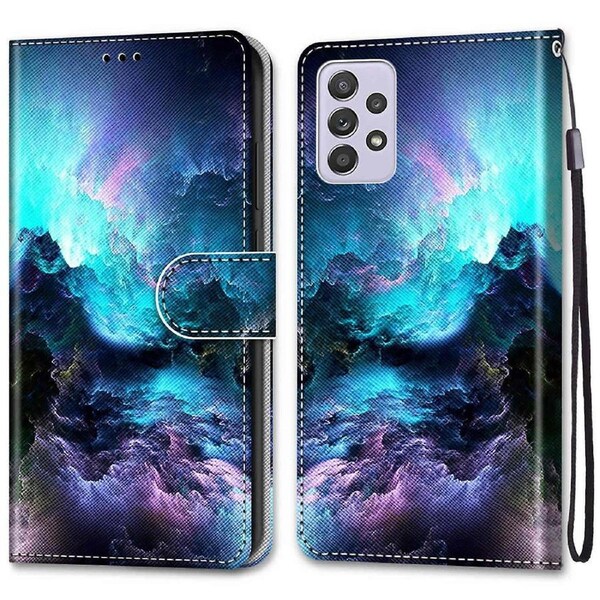 For Samsung Galaxy A33 5g Pattern Printing Full Body Protection Stand Wallet Cross Texture Pu Leather + Tpu Phone Cover With Strap