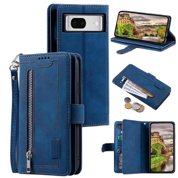 For Google Pixel 9 Wallet Phone Case Zipper Leather Cover with 9 Card Slots