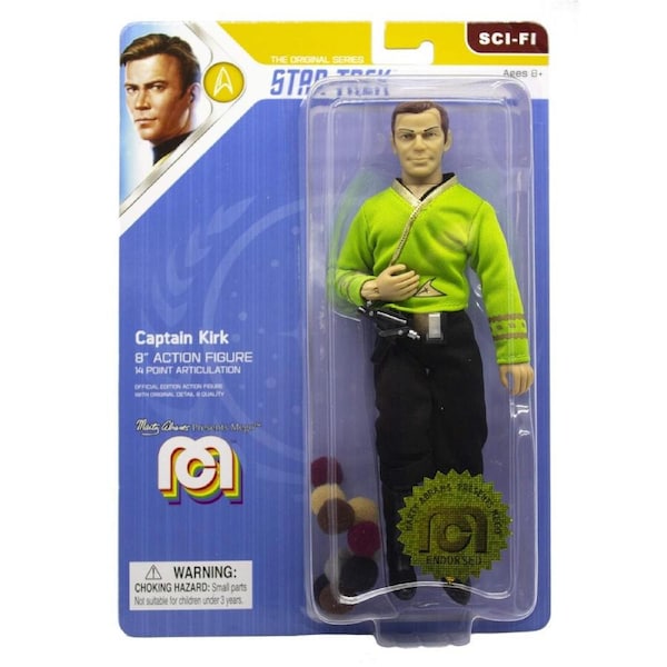Mego Action Figure 8” Star Trek - Capt Kirk in Green Shirt with Tribbles